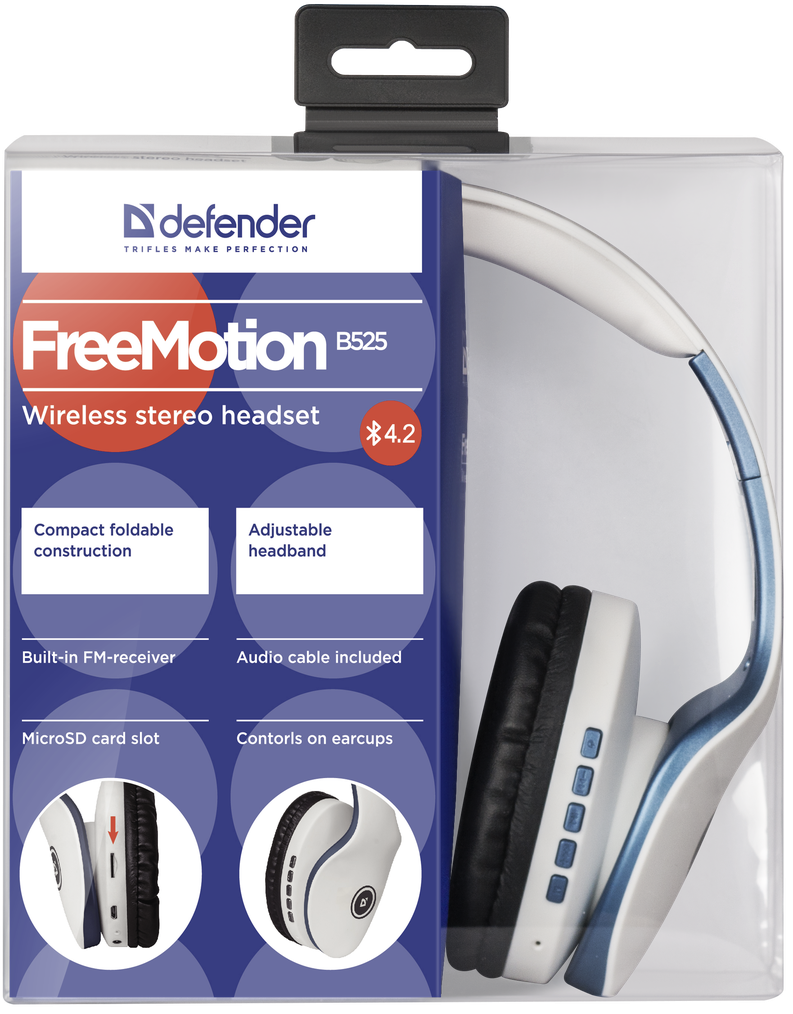 Наушники Defender FreeMotion B525 бело-синие купить,NaN