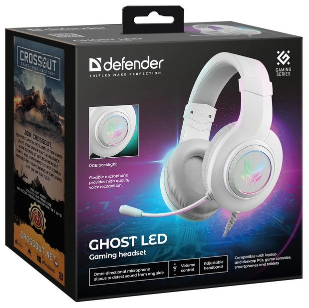 Наушники Defender Ghost LED белый - ForteMarket Наушники Defender Ghost LED белый купить,10304