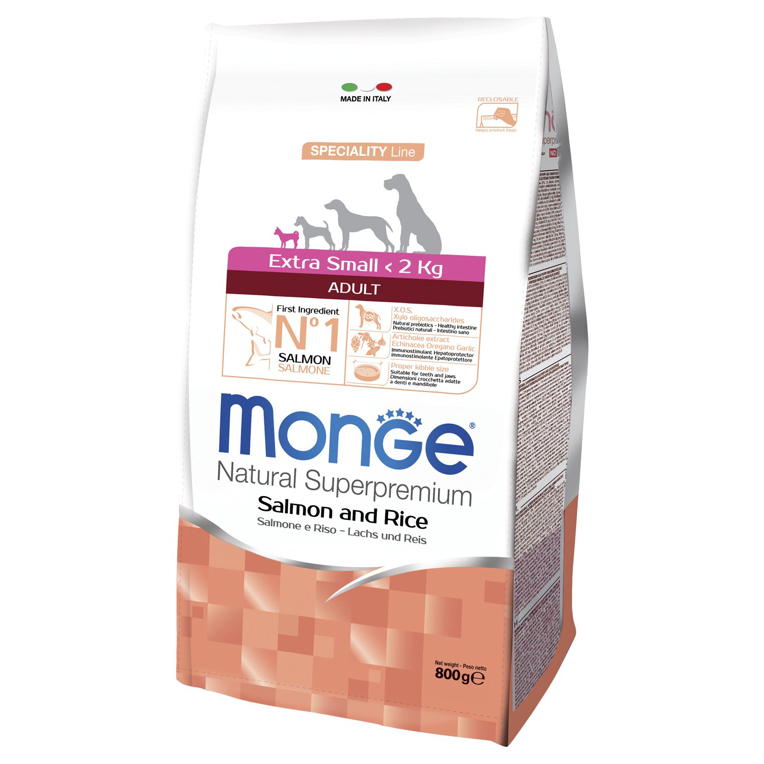 Сухой корм Monge Extra Small Adult с лососем и рисом 2,5кг купить,NaN