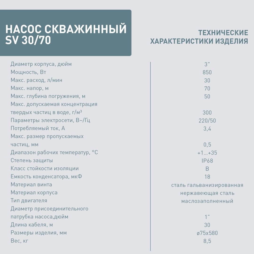 Насос погружной скважинный вихревой Oasis SV-30/70 купить,NaN