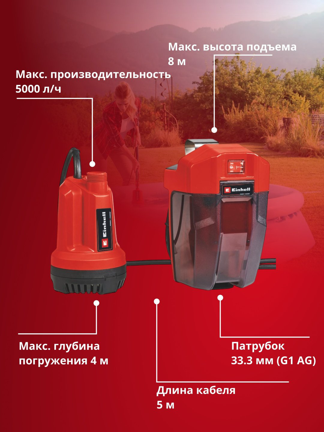 Насос погружной дренажный Einhell GE-SP 18 Li - Solo купить,62000