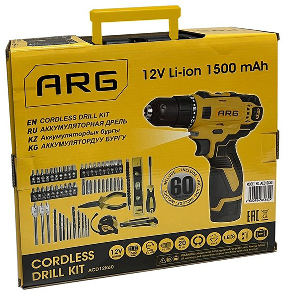 Шуруповерт с набором инструментов ARG 12V ACD12K60 купить,NaN
