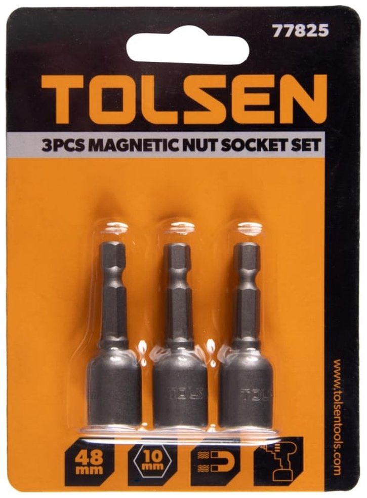 Набор бит с торцевыми магнитными головками TOLSEN HEX 10мм 3шт. 77825 купить,850