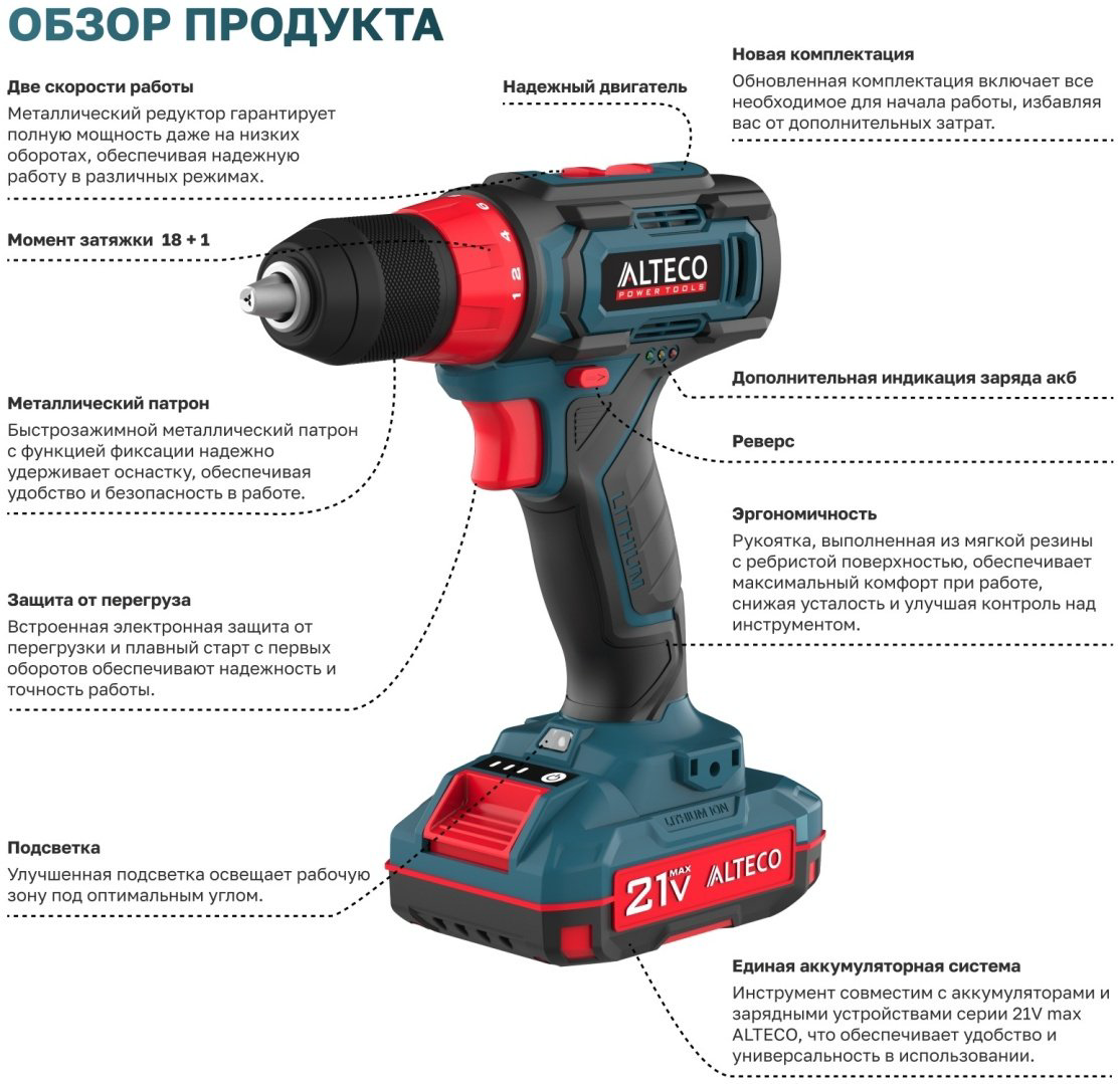 Дрель-шуруповерт Alteco CD 21-35 X2 купить,NaN