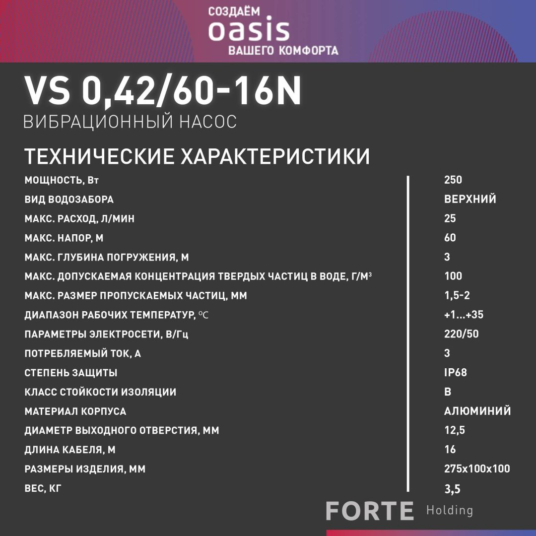 Насос поверхностный вибрационный Oasis VS 0.42/70 -16N купить,NaN