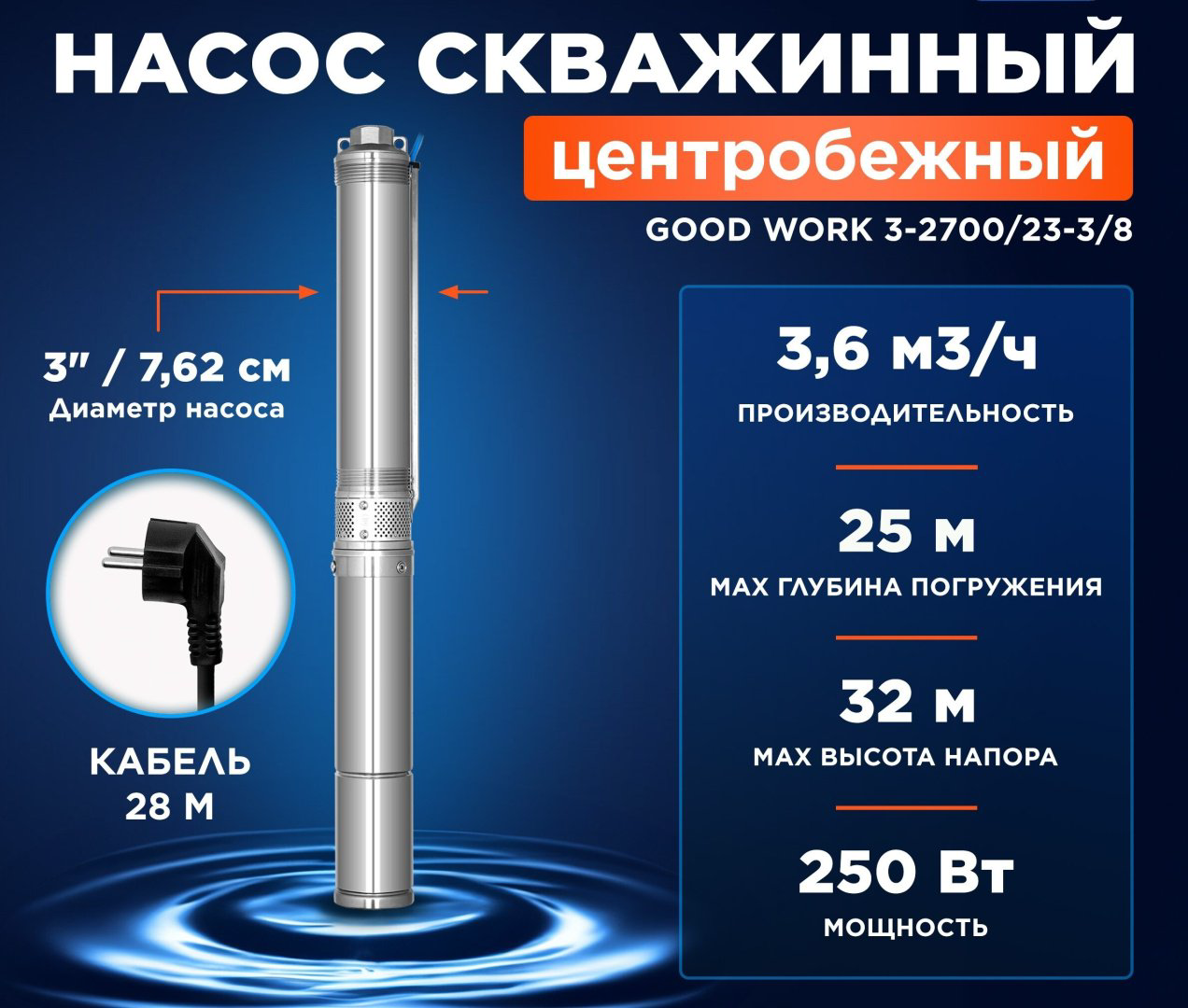 Насос погружной скважинный центробежный A&amp;P Good Work 3-2700/23-3/8 (AP01C04)