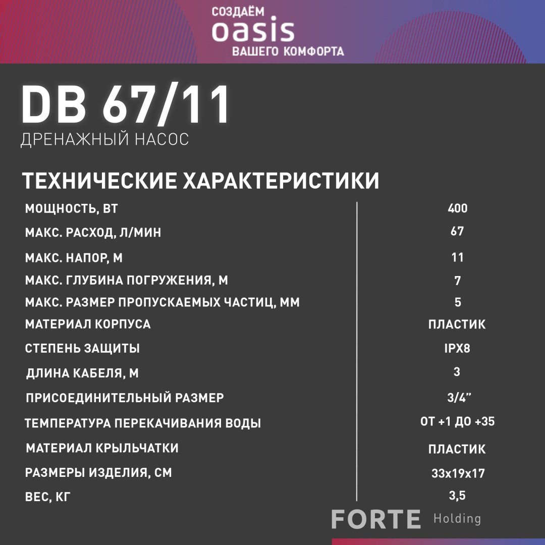 Насос погружной дренажный центробежный Oasis DB 67/11 купить,NaN