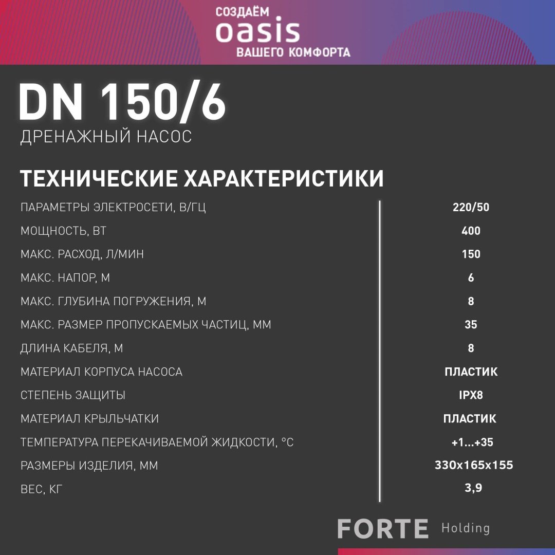 Насос погружной самовсасывающий дренажный центробежный Oasis DN 150/6 купить,NaN