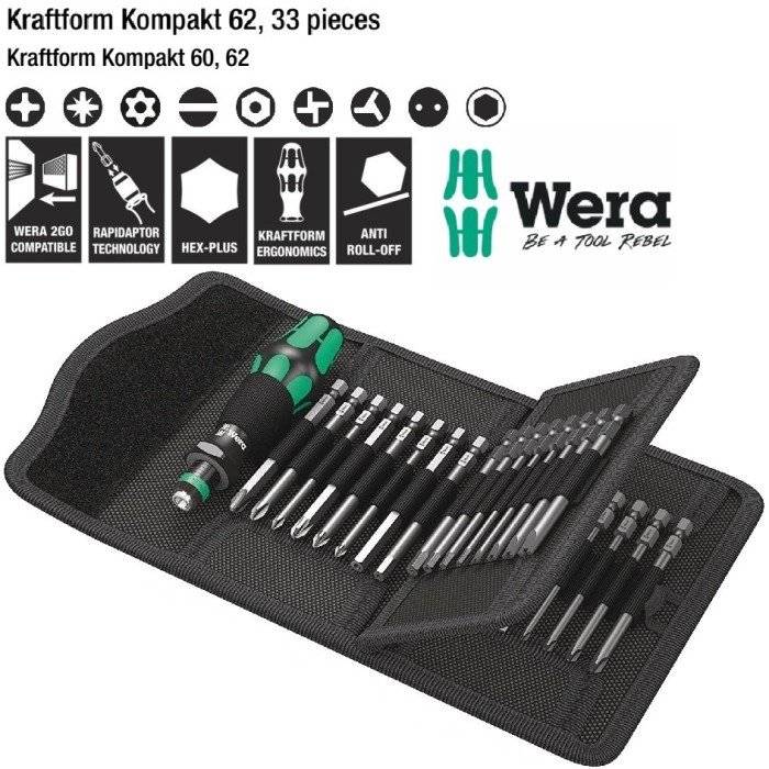 Wera отвертка с насадками 05059297001 Kraftform Kompakt 62 набор из 33