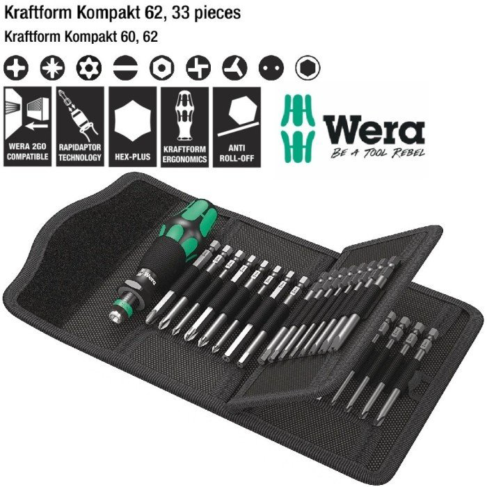 Wera отвертка с насадками 05059297001 Kraftform Kompakt 62 набор из 33