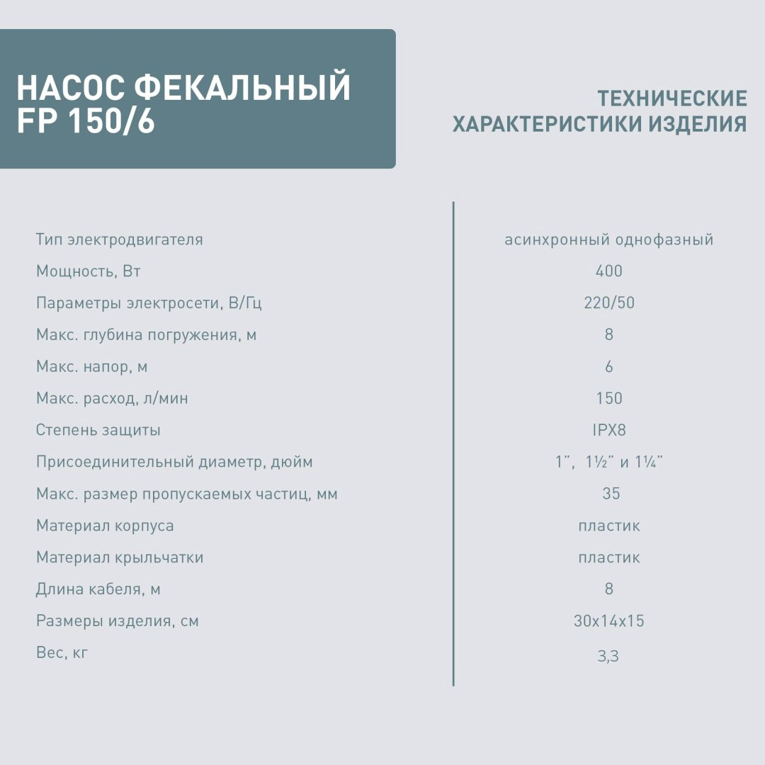 Насос погружной фекальный Oasis FP 150/6 купить,NaN