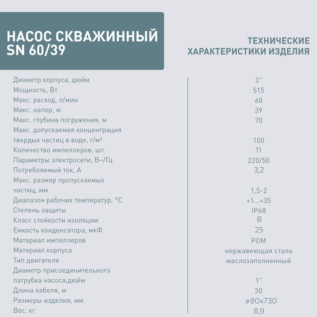 Насос погружной скважинный центробежный Oasis SN-60/39 купить,NaN