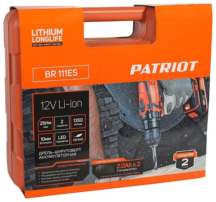 Patriot дрель-шуруповерт BR 111ES Li-Ion 12 В купить,0