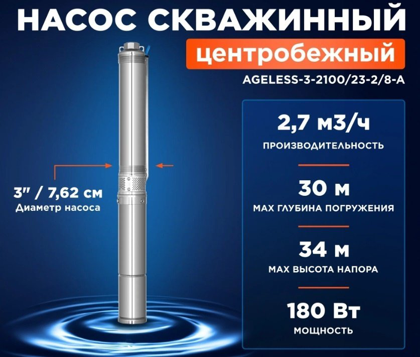 Насос погружной скважинный центробежный A&amp;P Ageless 3-2100/23-2/8-A (AP01A01)