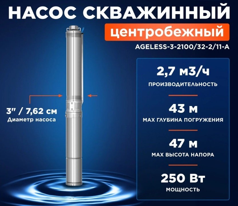 Насос погружной скважинный центробежный A&amp;P Ageless 3-2100/32-2/11-A (AP01A02)