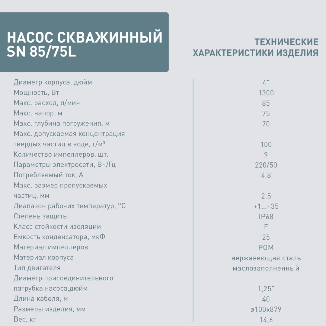 Насос погружной скважинный центробежный Oasis SN-85/75L купить,NaN