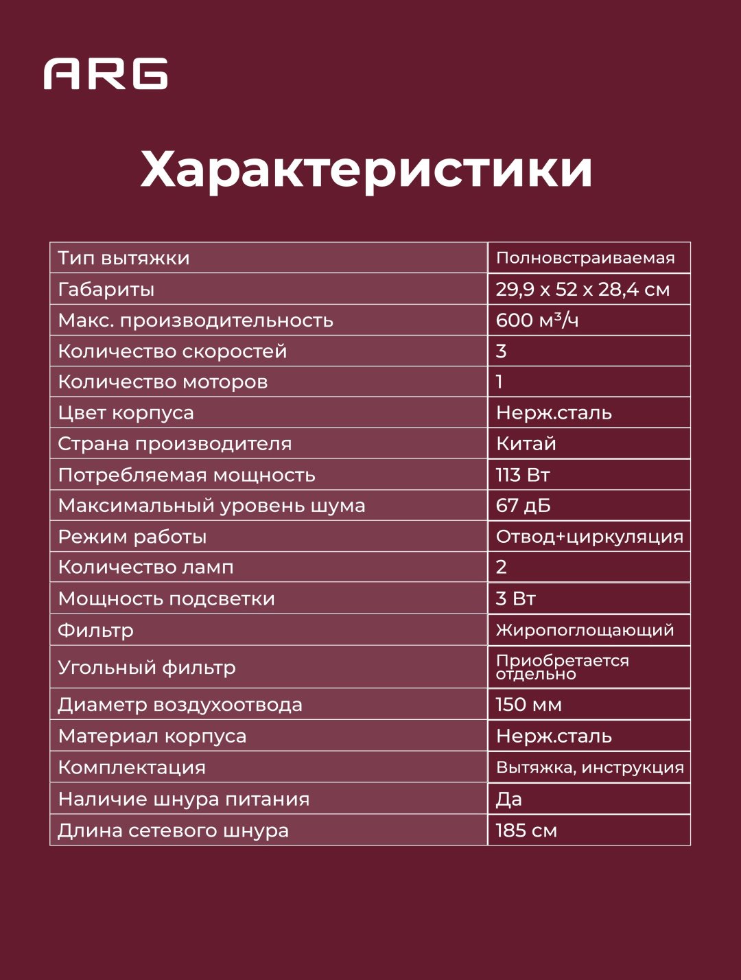 Вытяжка ARG M52T01S-SL серебристый купить,NaN