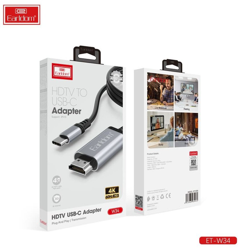 Кабель Earldom USB Type-C - HDMI 2 м купить,NaN