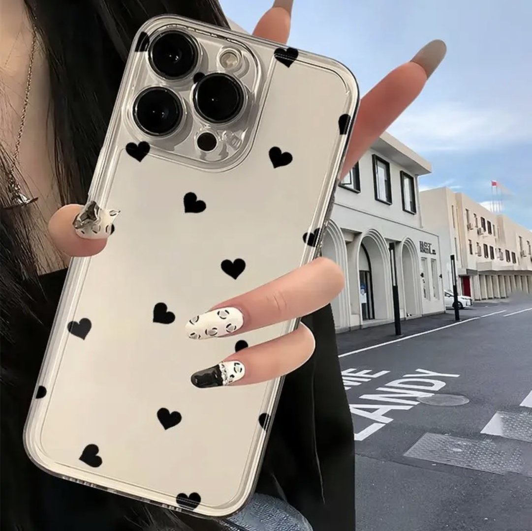 Чехол для 14 PRO MAX прозрачный с сердечками купить,255
