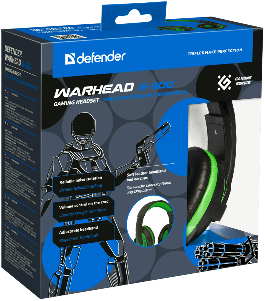 Наушники Defender Warhead G-300 черно-зеленые купить,NaN