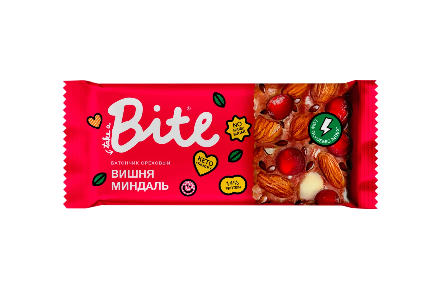 Батончик ореховый Bite Low GI вишня-миндаль 30гр купить,NaN