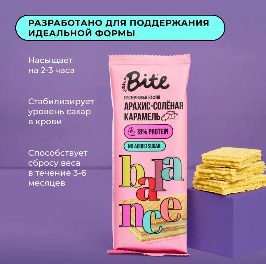 Вафли протеиновые Bite арахис-солёная карамель 35 гр купить,NaN