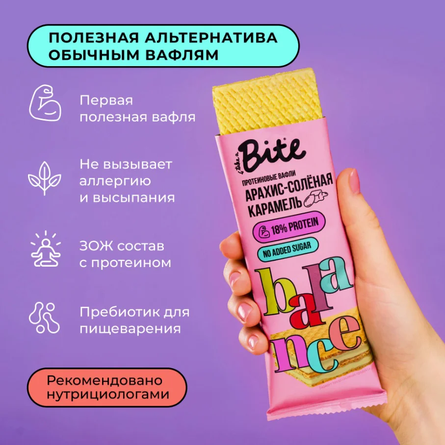Вафли протеиновые Bite арахис-солёная карамель 35 гр купить,NaN