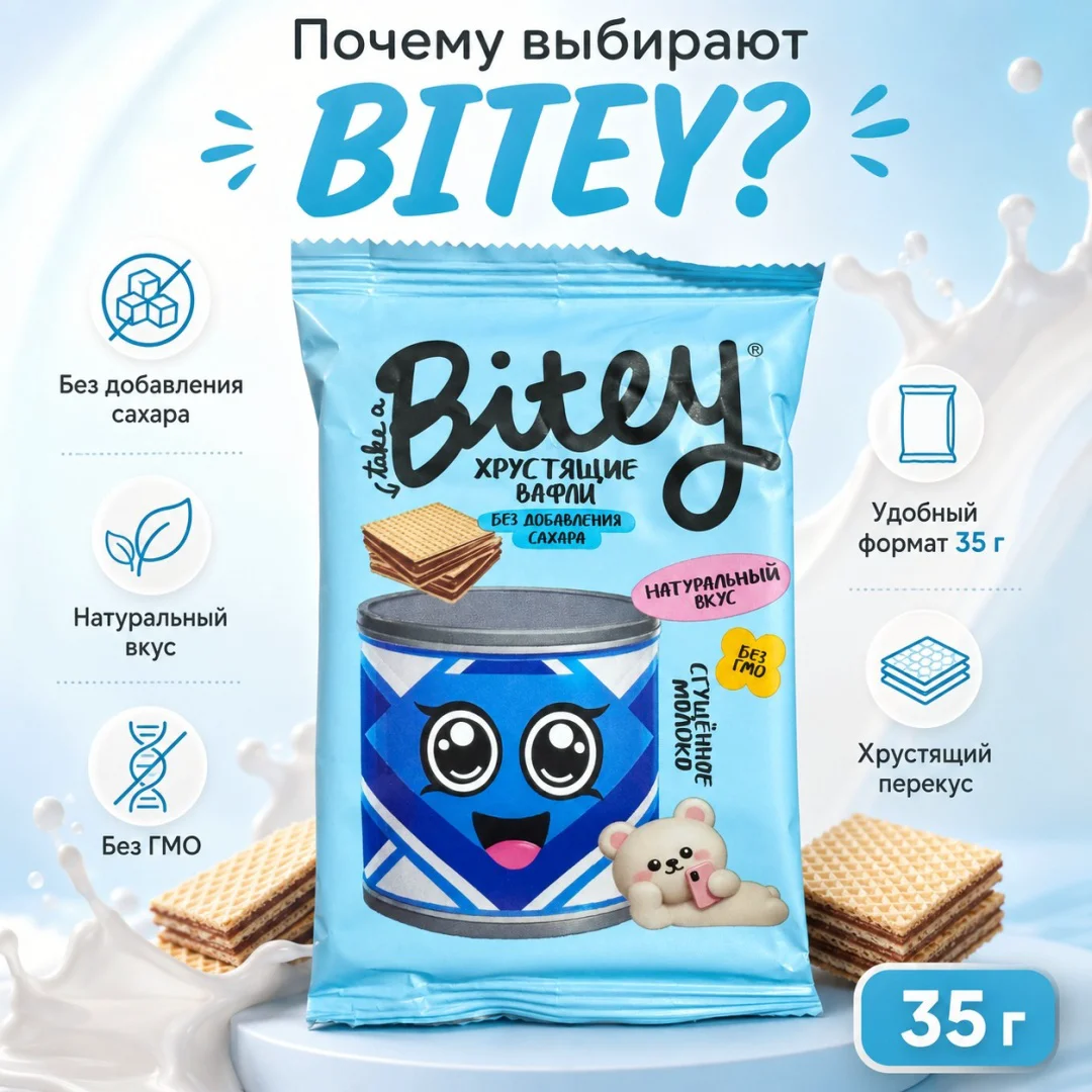 Вафли детские Bitey сгущенное молоко 35гр купить,NaN