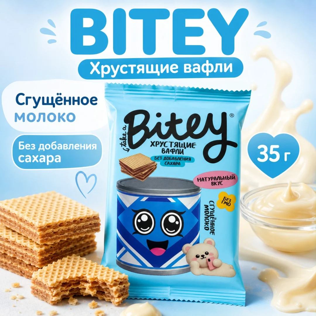 Вафли детские Bitey сгущенное молоко 35гр купить,NaN