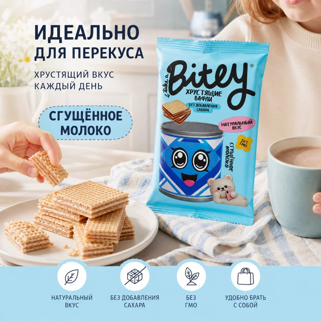 Вафли детские Bitey сгущенное молоко 35гр купить,NaN