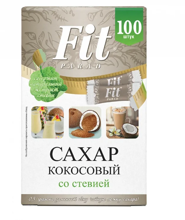 Сахар кокосовый Fit Parad со стевией 100 стиков купить,NaN