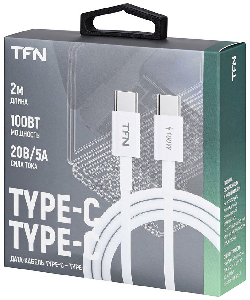 Кабель TFN USB TypeC (M), 2 м, белый купить,NaN