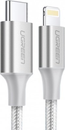 Кабель Ugreen USB TypeC (M), Lightning (M), 1 м, серебристый