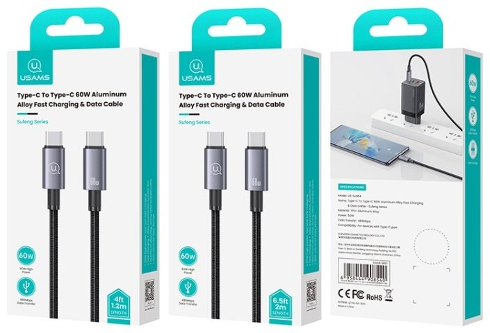 Кабель Usams USB TypeC (M), 1.2 м, черный купить,0