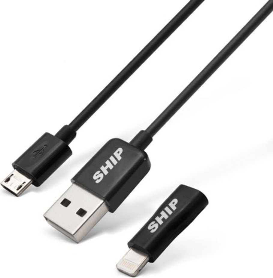 Кабель SHIP USB 2.0 (M), micro-USB 2.0 (M), Lightning (M), 1 м, черный
