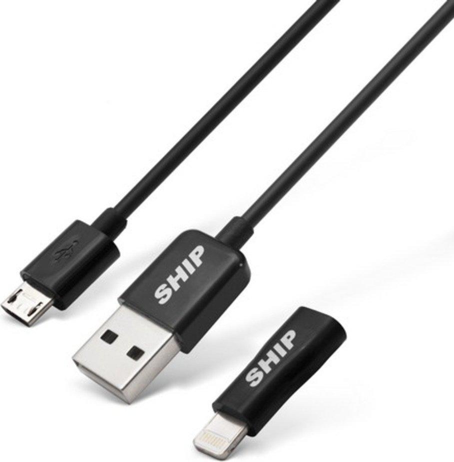 Кабель SHIP USB 2.0 (M), micro-USB 2.0 (M), Lightning (M), 1 м, черный купить,NaN