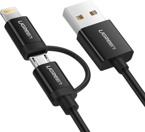 Кабель Ugreen USB 2.0 (M), micro-USB 2.0 (M), Lightning (M), 1.5 м, черный купить,NaN