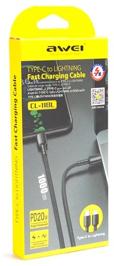 Кабель Awei USB TypeC (M), Lightning, 1 м, белый купить,0