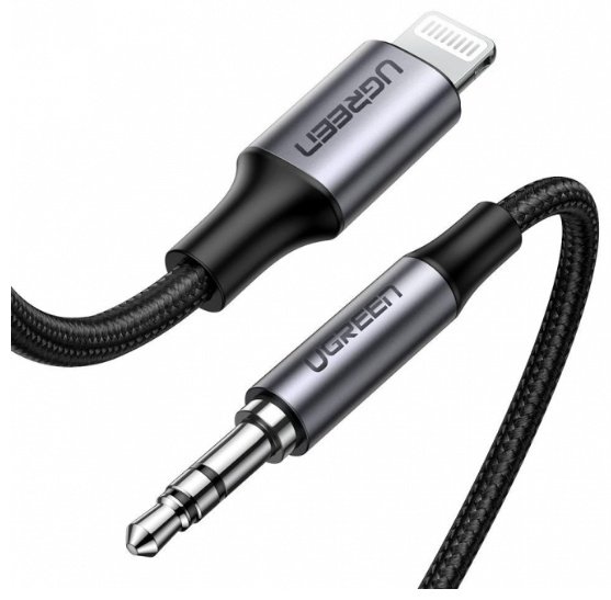 Кабель Ugreen 3.5 мм jack (F), Lightning (M), , серый