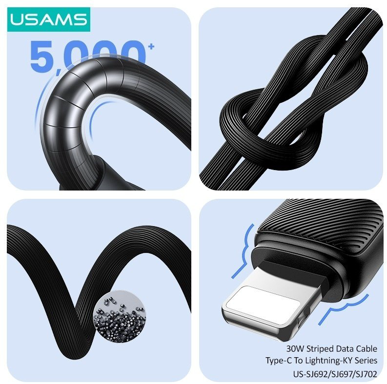 Кабель Usams USB TypeC (M), Lightning (M), 2 м, черный купить,NaN