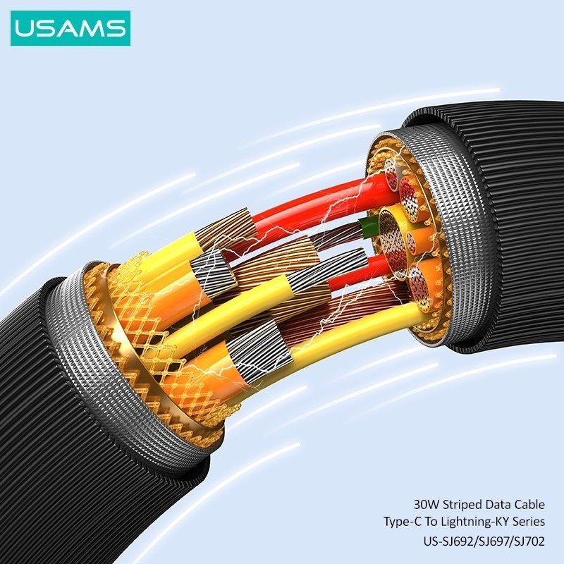 Кабель Usams USB TypeC (M), Lightning (M), 2 м, черный купить,NaN