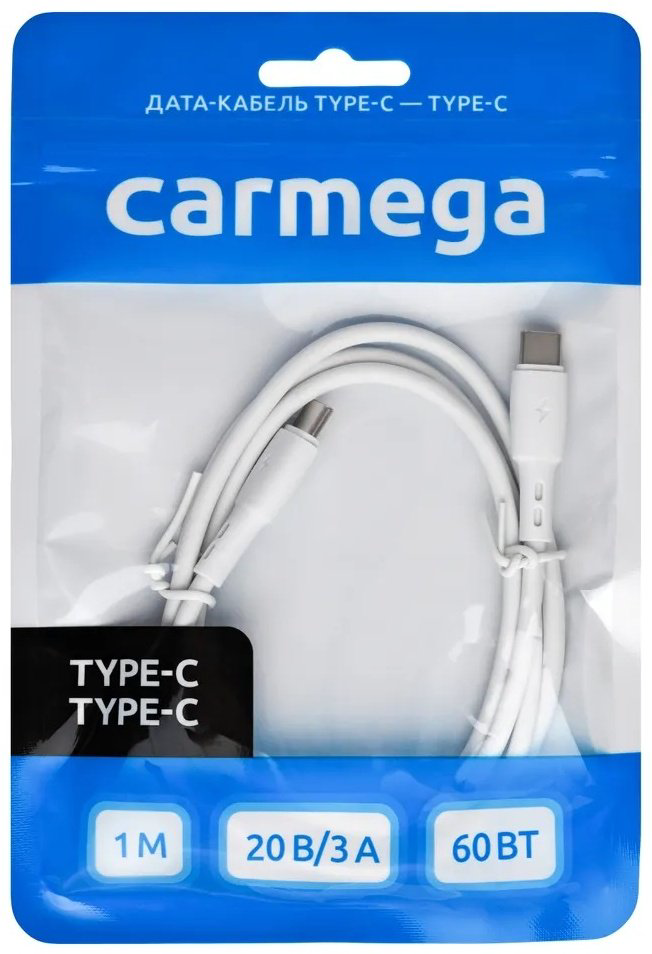 Кабель Carmega USB TypeC (M), 1 м, белый купить,NaN