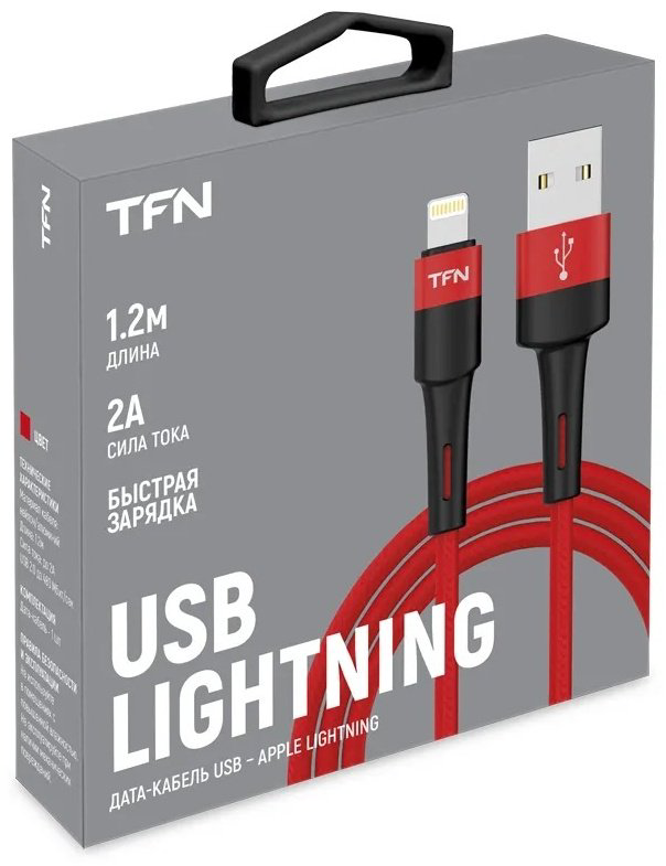 Кабель TFN USB 2.0 (M), Lightning (M), 1.2 м, красный купить,NaN