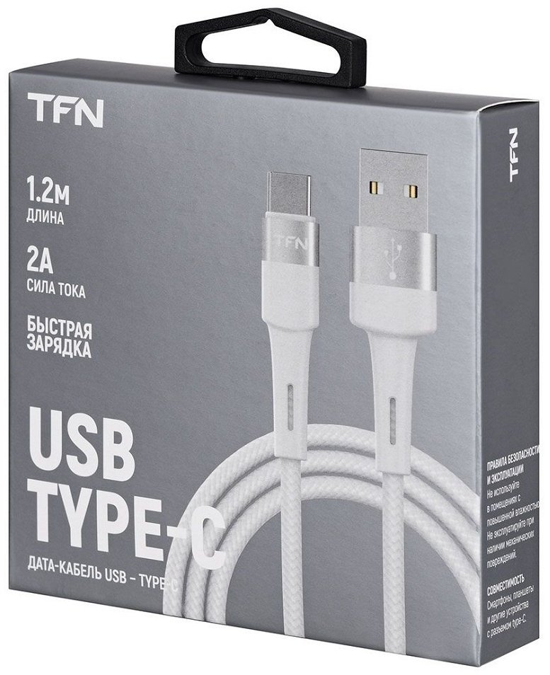 Кабель TFN USB 2.0 (M), USB TypeC (M), 1.2 м, белый купить,NaN