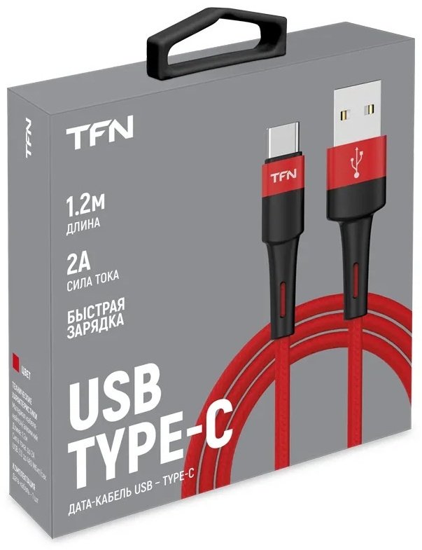 Кабель TFN USB 2.0 (M), USB TypeC (M), 1.2 м, красный купить,0