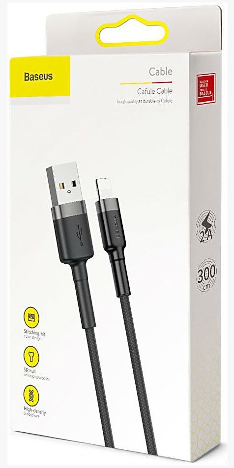 Кабель Baseus USB 2.0 (M), Lightning, 3 м, черный купить,0