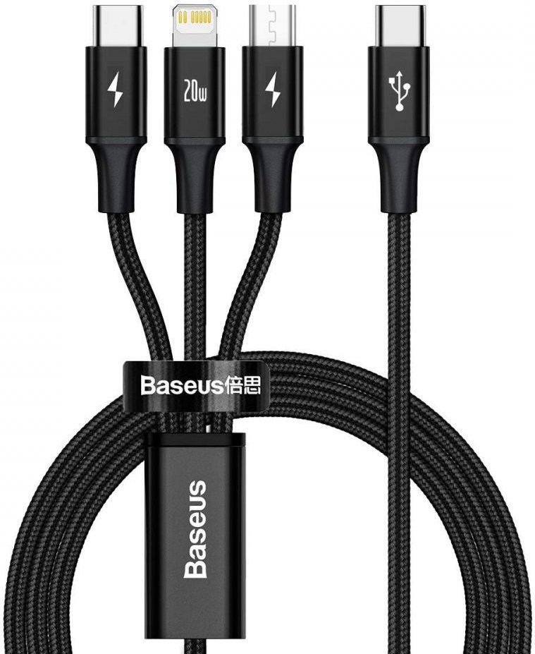 Кабель Baseus USB TypeC (M), micro-USB 2.0 (M), Lightning (M), 1.5 м, черный