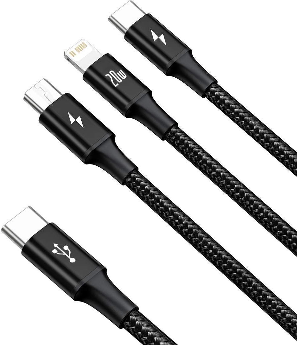 Кабель Baseus USB TypeC (M), micro-USB 2.0 (M), Lightning (M), 1.5 м, черный купить,0