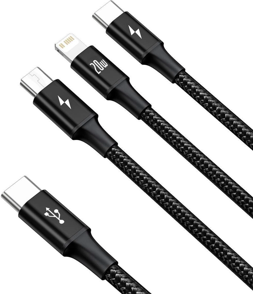 Кабель Baseus USB TypeC (M), micro-USB 2.0 (M), Lightning (M), 1.5 м, черный купить,NaN