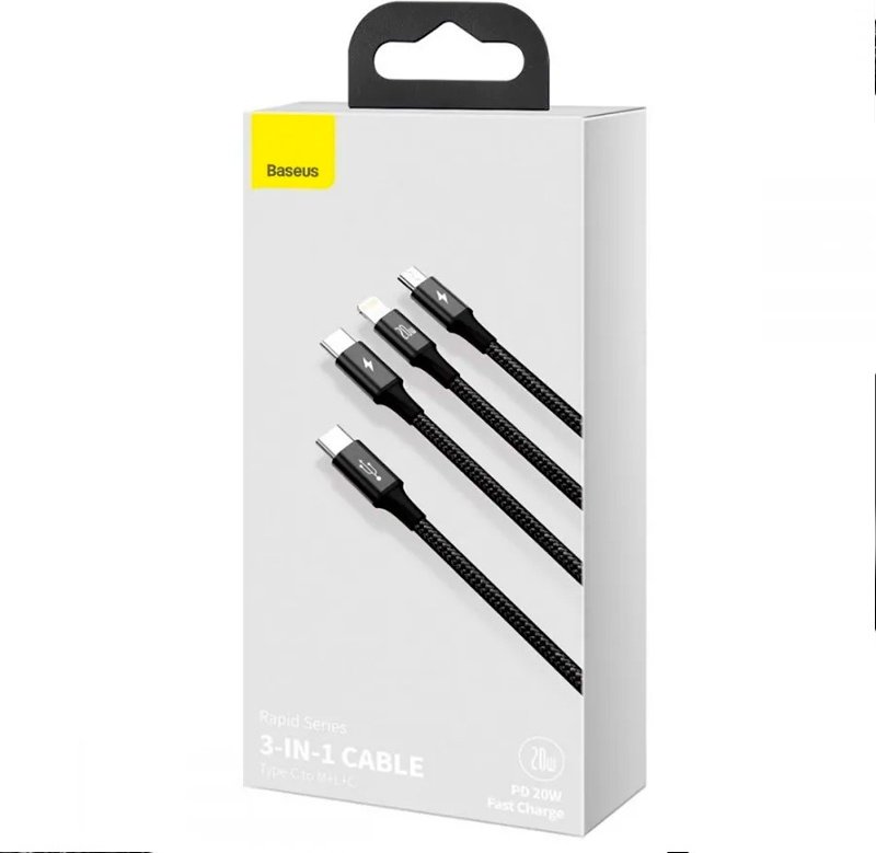 Кабель Baseus USB TypeC (M), micro-USB 2.0 (M), Lightning (M), 1.5 м, черный купить,0